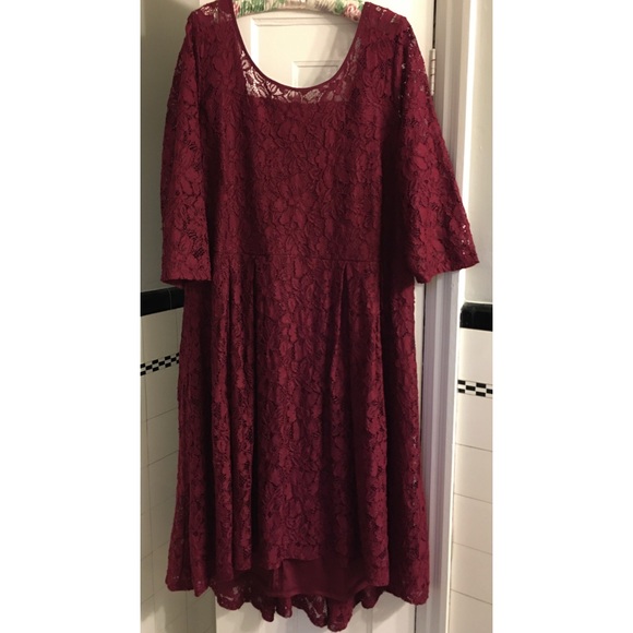 22W Lane Bryant Fit and Flare Lace Illusion Dress with High-Low Hemline - Picture 8 of 17